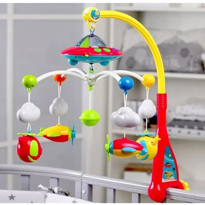 mobile musical bebe installe berceau gris