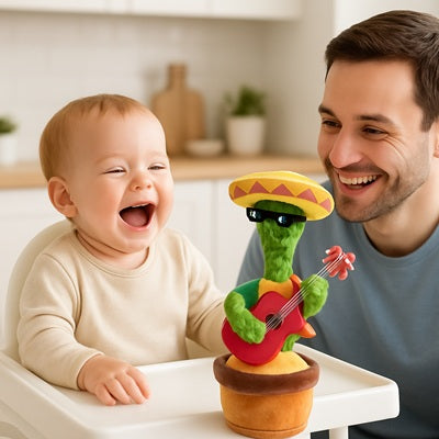 papa bebe chaise haute rit avec peluche cactus dansant