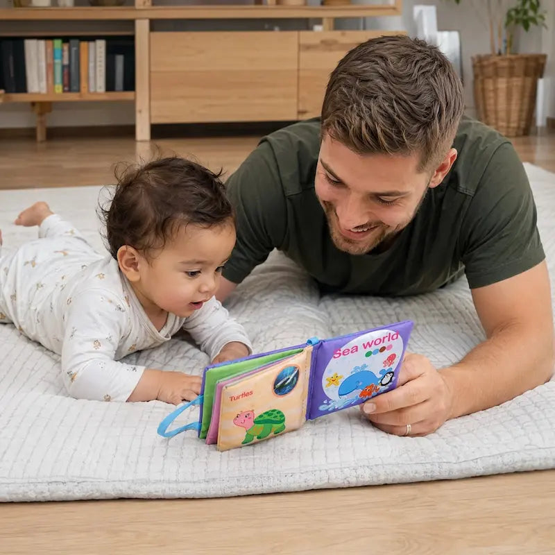 papa bebe tummy time regardent livre bebe en tissus