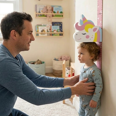 papa place enfant dos contre toise enfant licorne