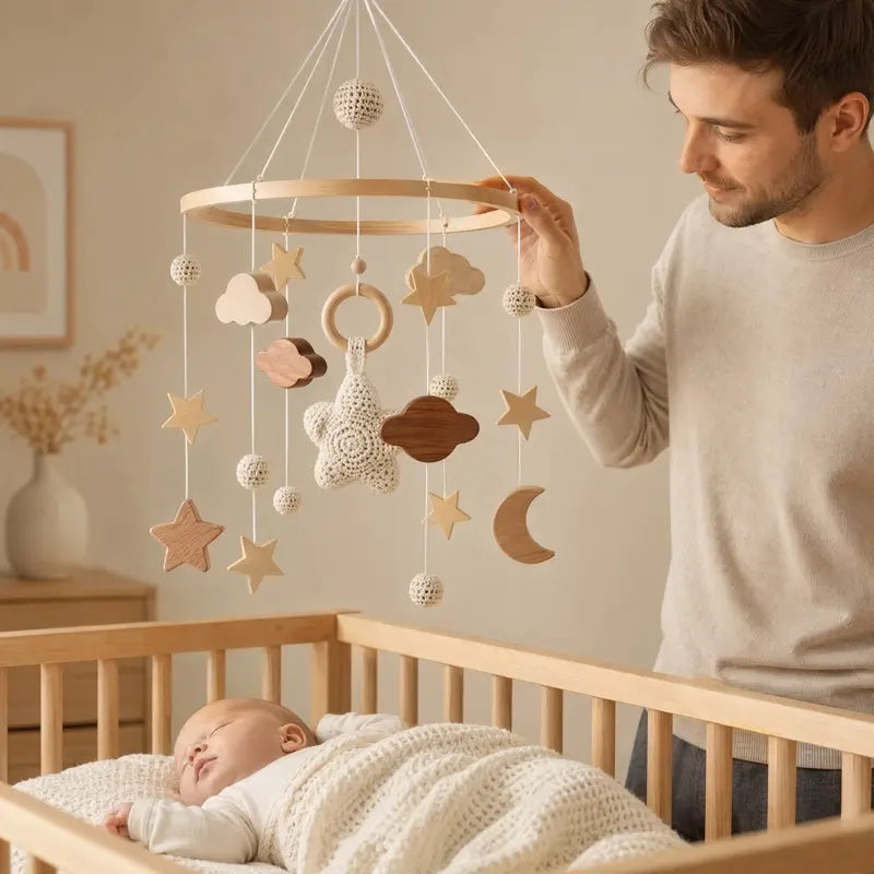 papa regarde bébé dormir touche mobile bébé