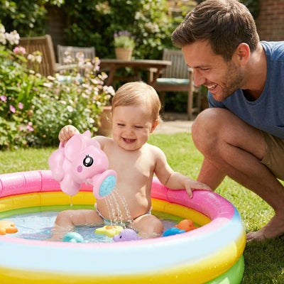 papa surveille bebe piscine gonflable jouet de bain pour bebe