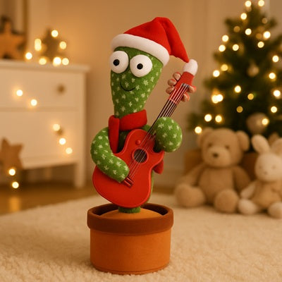 peluche interactive cactus bebe de noel guitare sur tapis