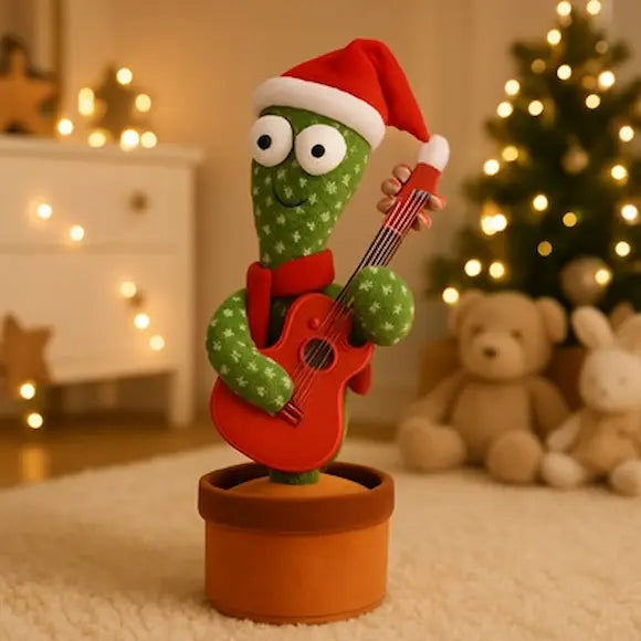 peluche interactive cactus bebe noël guitariste sur tapis