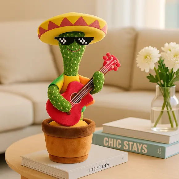 peluche interactive cactus guitariste mexicain posé livre