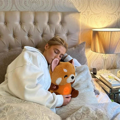 peluche qui respire panda dans bras adulte dort