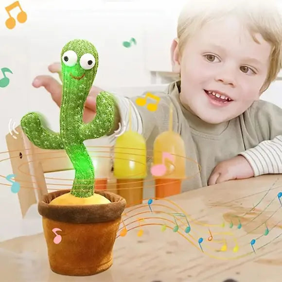 petit garçon touche peluche interactive cactus musical