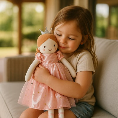 petite fille assise canape caline tendrement peluche doudou