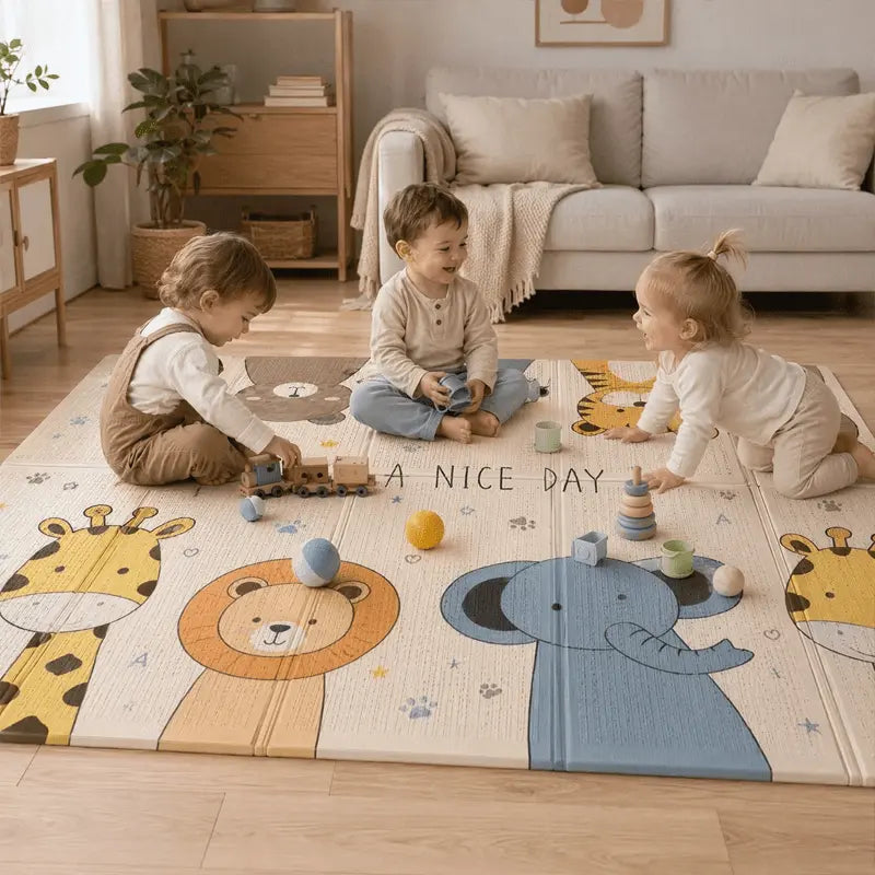 petits jouent tapis motricité bébé deux assis une quatre pattes