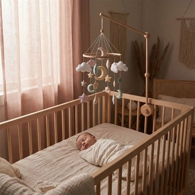 support en bois pour mobile fixe berceau bebe dort paisiblement