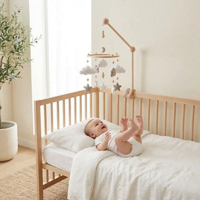 support en bois pour mobile fixe berceau bebe leve pieds