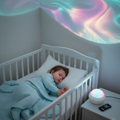 veilleuse projection bebe projette aurores boréales bebe dort berceau